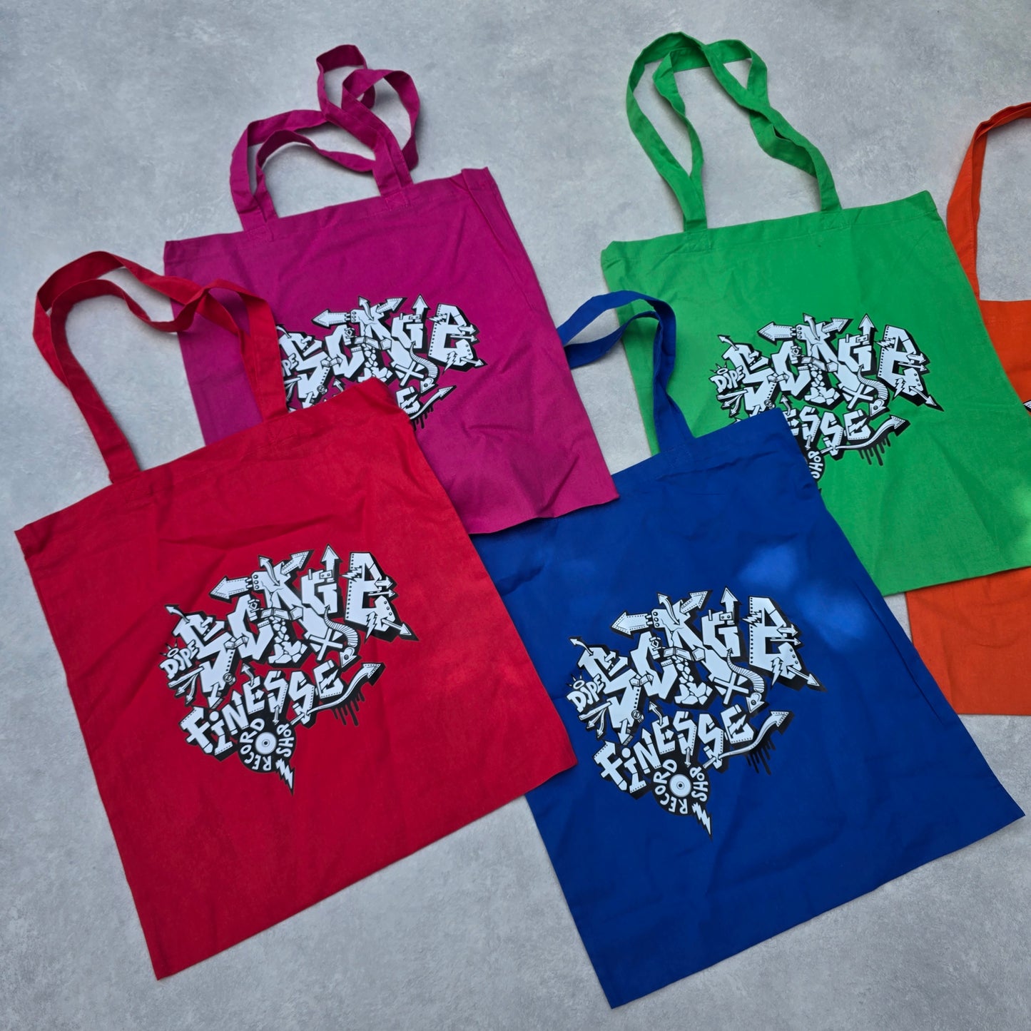SCAGE X FINESSE RECORD SHOP TOTEBAG, MEERDERE KLEUREN -NEW!-