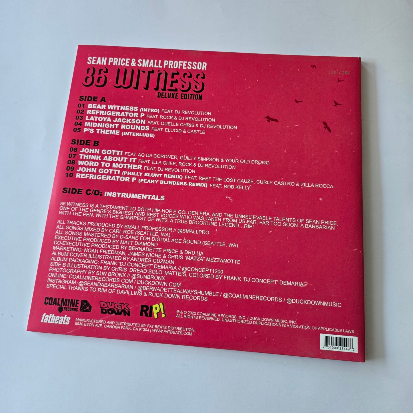 SEAN PRICE X SMALL PROFESSOR - 86 WITNESS (DELUXE EDITION) LIMITED EDITION SPLATTER VINYL -LIKE NEW!-